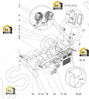 With rubber strip clamp ①35